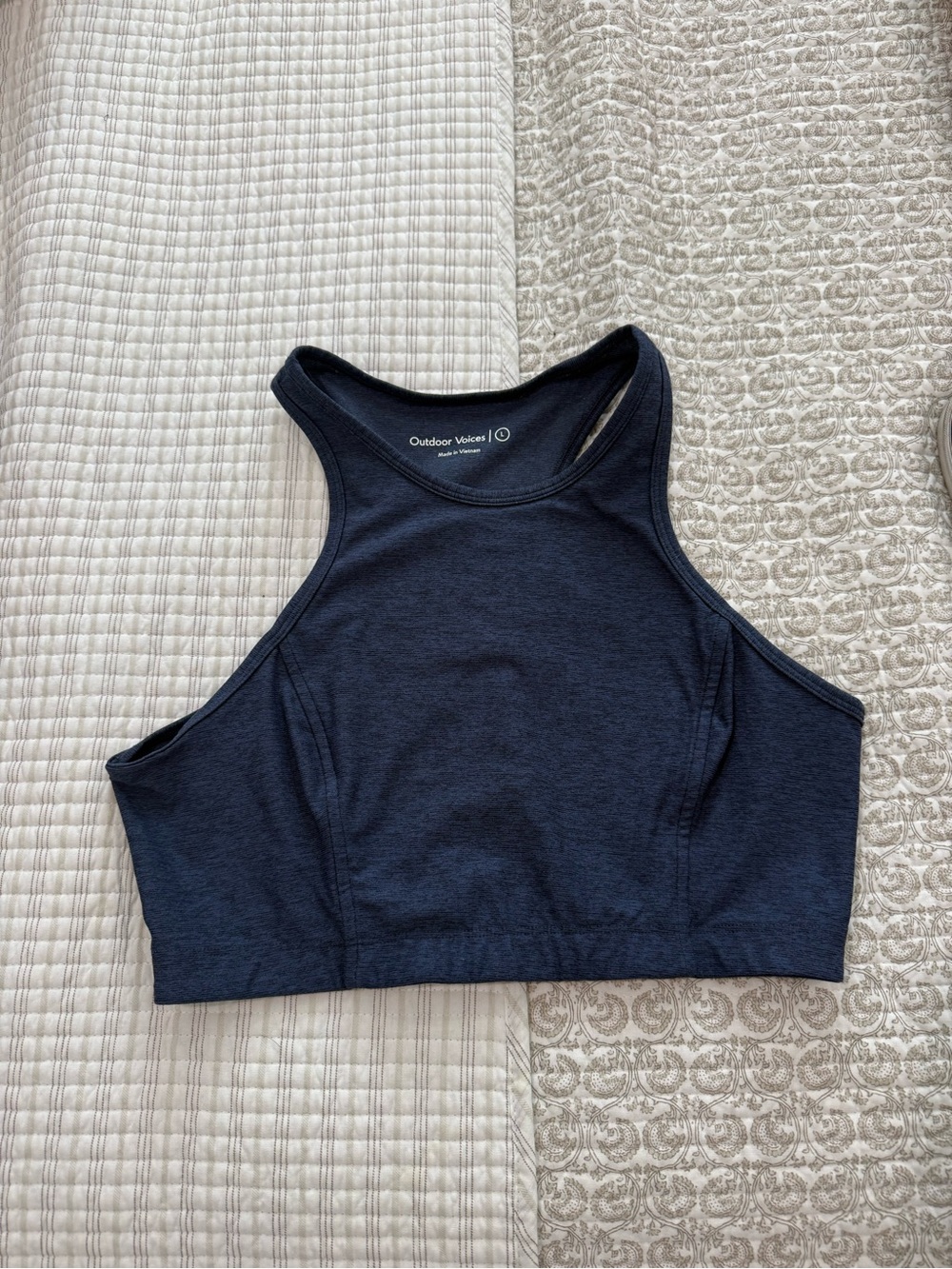 Outdoor Voices High-Neck Sports Bra in Dark Navy